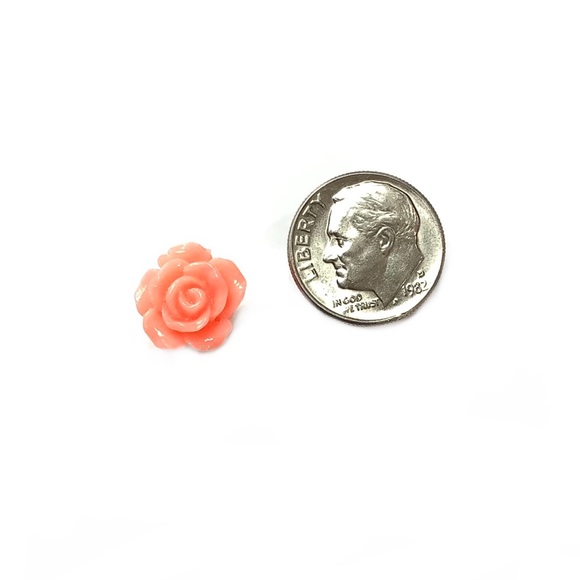 Coral Orange/Pink Rose Flower Stud Earrings - Picture 5 of 7